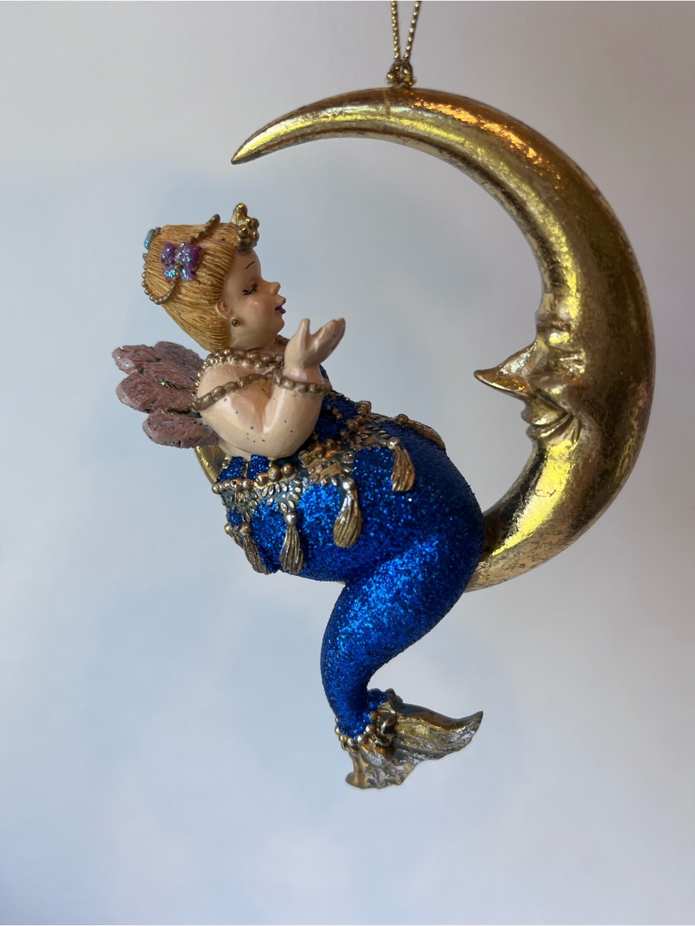 Vintage Katherine’s Collection Dames at Sea Chubby Mermaid Gold Moon Ornament